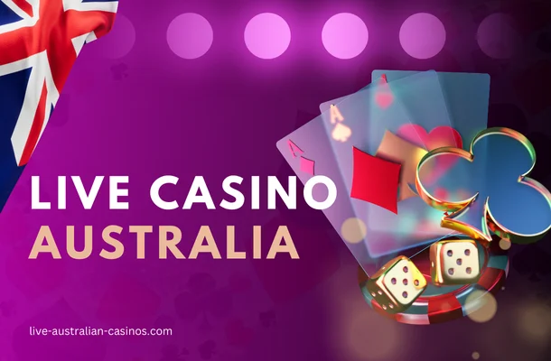 poker cards, chip and dice, australian flag on purple background
