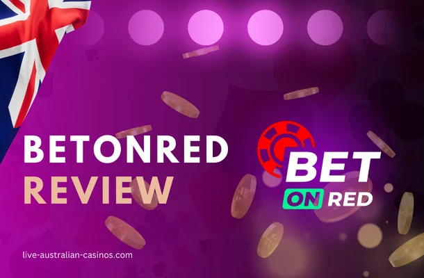 betonred logo, gold coins, australian flag on purple background